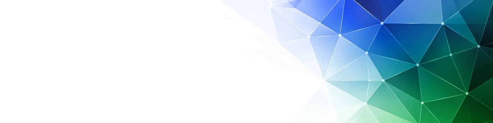 Royal blue and emerald low-poly mesh on the right with a plain white background on the left