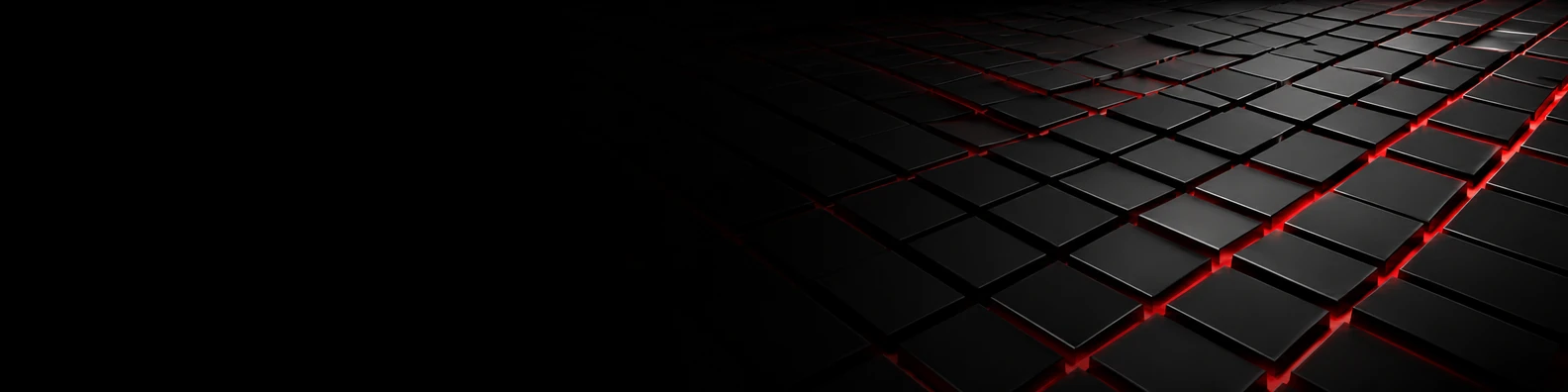 Matte black geometric grid with subtle crimson light accents on the right and solid black space on the left