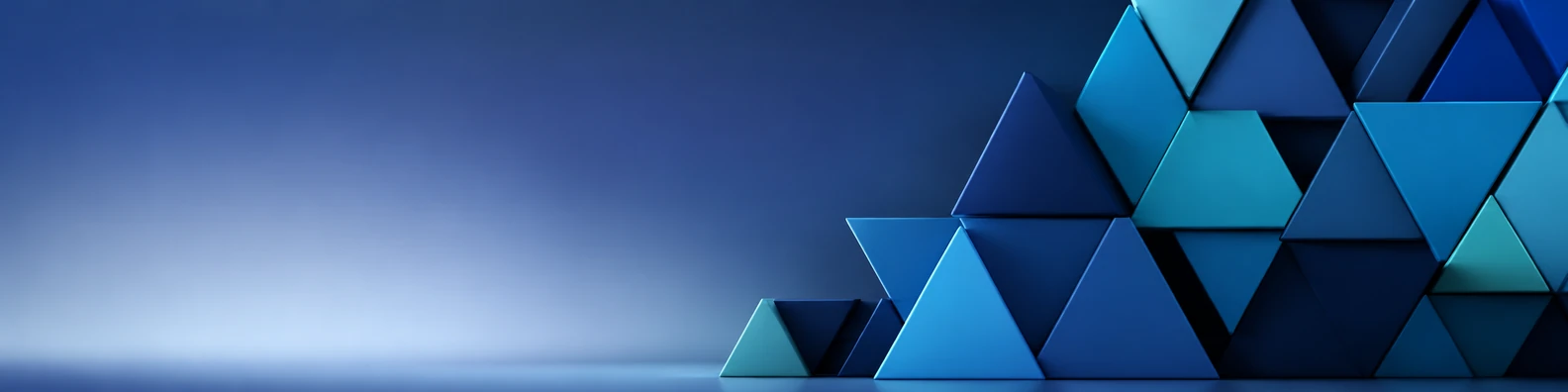 Structured blue and teal matte triangles on the right with soft clean space on the left