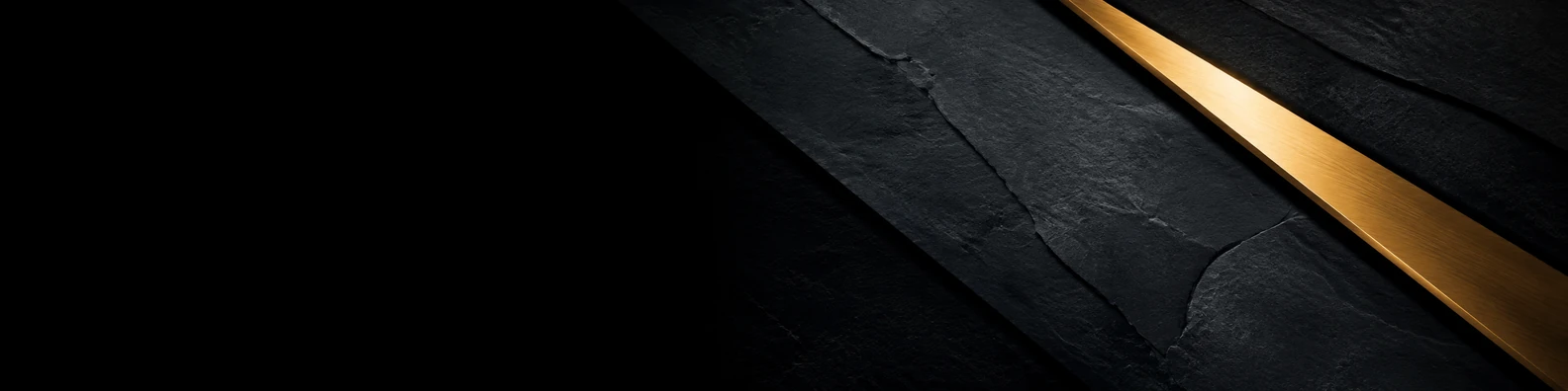 Dark obsidian textured background with a diagonal brushed gold streak in the upper right and solid black space on the left
